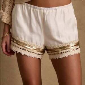12th Tribe White Shorts with Gold Sequin Trim